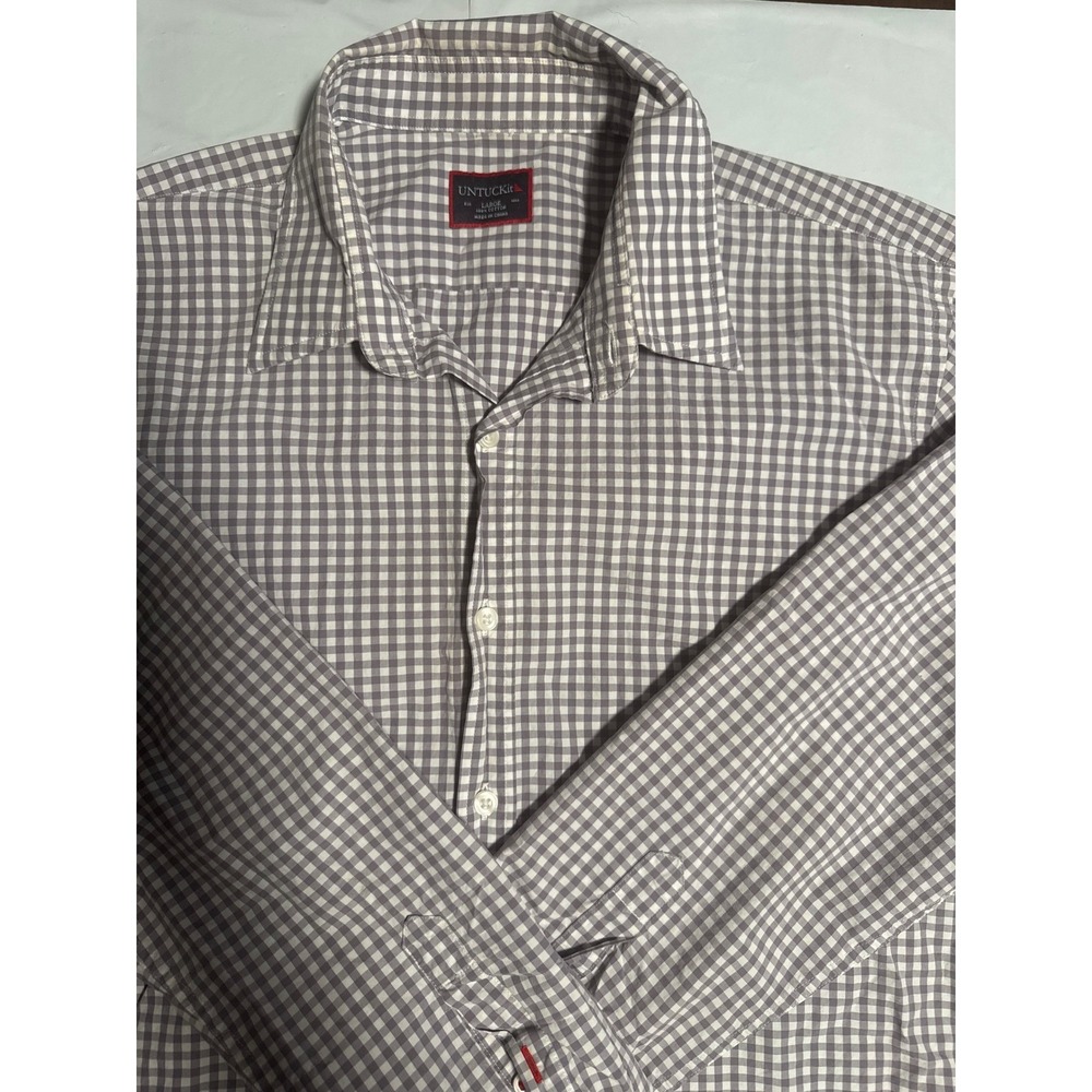 UNTUCKit Mens Large Gingham‎ Checkered Button Down Long Sleeve Shirt